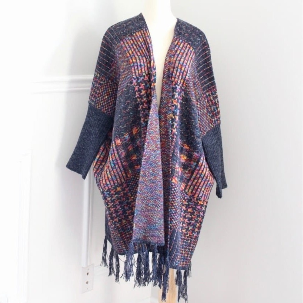 Space Dye Knit Fringe Cardigan Sweater‎ Dopamine Maximalist Cozy Lounge Indie